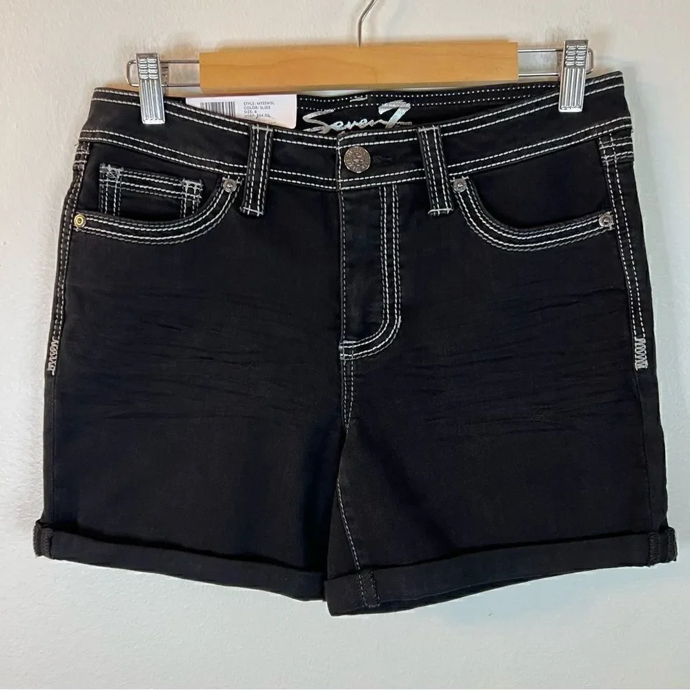 NWT Seven7 Rodeo Short Size 6 Black Denim 5” Inseam Crafted Stitches